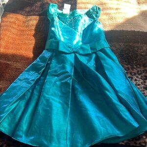 Girls Teal Shimmery Party Dress with Bow